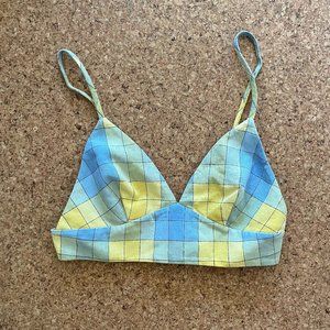 STAUD Plaid Print V-Neck Crop Top - XS